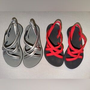 Red Strappy Sandals & Silver Strappy Sandals - Set 10C toddler girls
